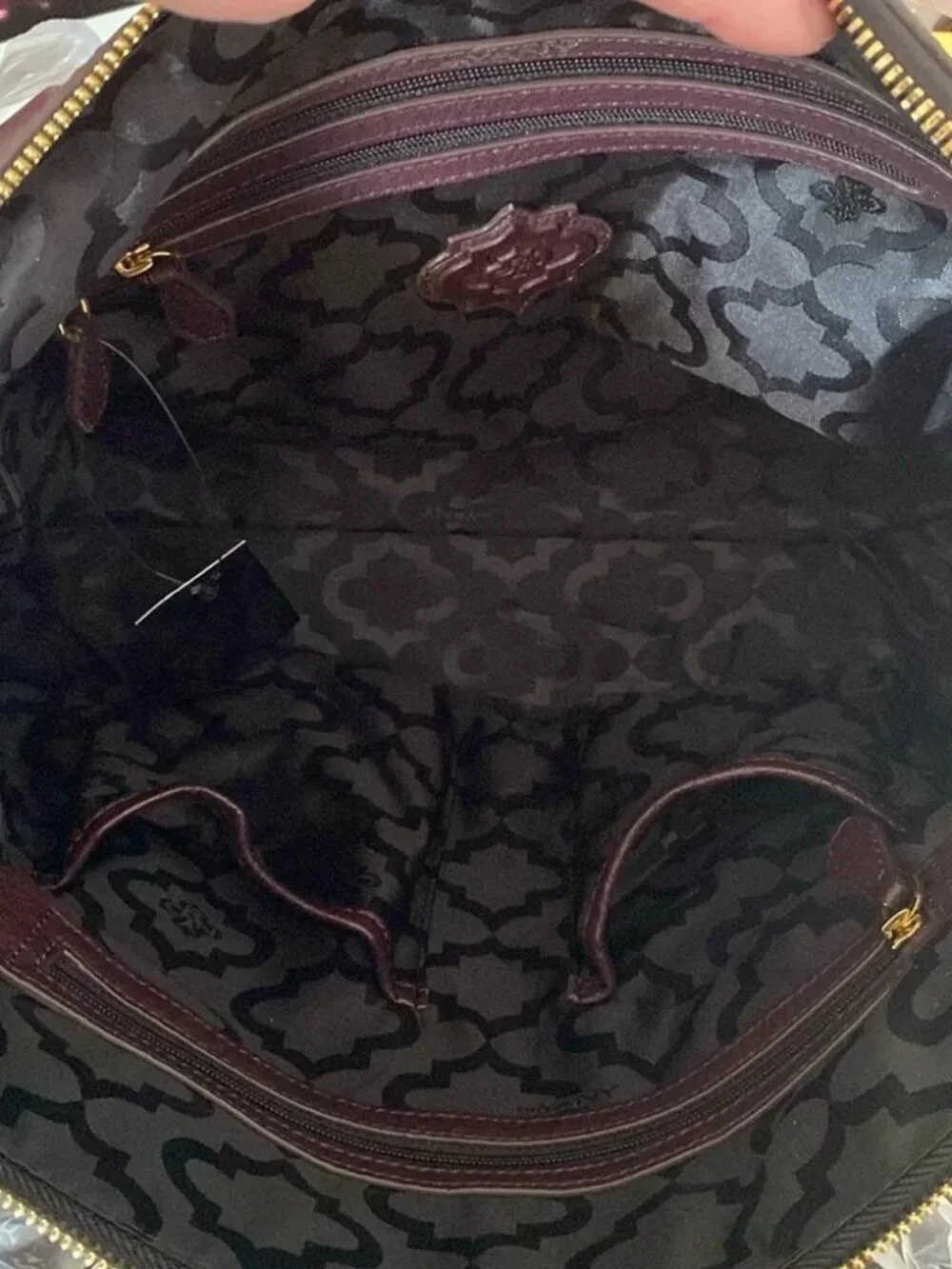 OrYany Leather Satchel Shoulder Bag Burgandy Gold Studs Hardware